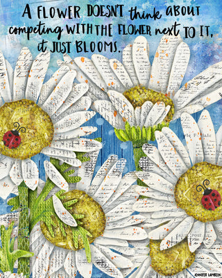 Bloom Daisies & Ladybugs Art Print - Inspirational Quote - Wildflowers
