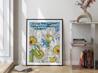 Bloom Daisies & Ladybugs Art Print - Inspirational Quote - Wildflowers