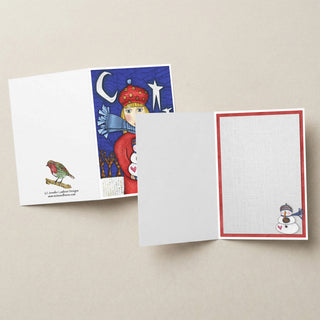 Amelia Snowman Love Greeting Card - Moon & Stars Winter Art