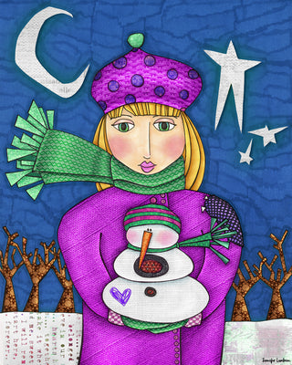 Amelia Winter Friends Art Print - Snowman Stars & Nature Christmas