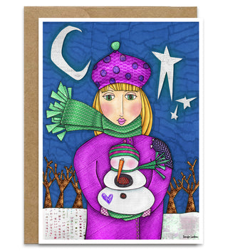 Amelia Winter Friends Greeting Card - Snowman Stars Nature Art