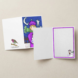 Amelia Winter Friends Greeting Card - Snowman Stars Nature Art