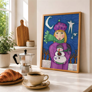 Amelia Winter Friends Art Print - Snowman Stars & Nature Christmas