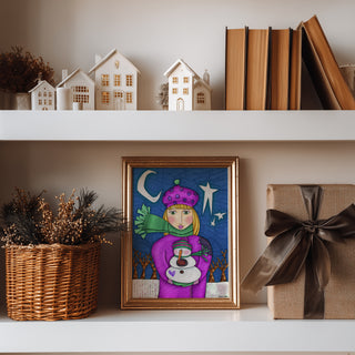 Amelia Winter Friends Art Print - Snowman Stars & Nature Christmas