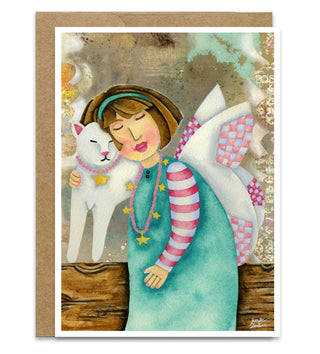 Angel Kitty greeting Card - Sweet Cat & Stars Art