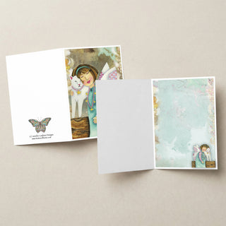 Angel Kitty greeting Card - Sweet Cat & Stars Art