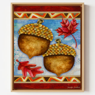 Autumn Acorns & Fall Leaves Art Print - Watercolor Nature