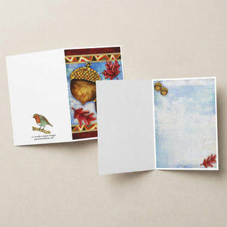 Autumn Acorns & Fall Leaves Greeting Card - Art Nature Notecard