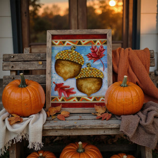 Autumn Acorns & Fall Leaves Art Print - Watercolor Nature