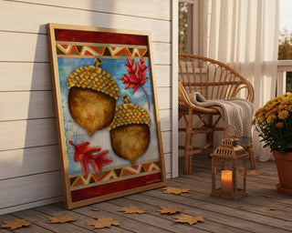 Autumn Acorns & Fall Leaves Art Print - Watercolor Nature