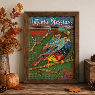 Autumn Blessings Bird Art Print - Coffee & Tea Stars