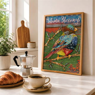 Autumn Blessings Bird Art Print - Coffee & Tea Stars