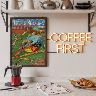 Autumn Blessings Bird Art Print - Coffee & Tea Stars