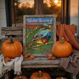 Autumn Blessings Bird Art Print - Coffee & Tea Stars