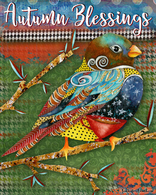Autumn Blessings Bird Art Print - Coffee & Tea Stars