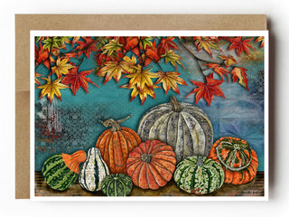 Autumn Feelings Greeting Card - Nature Fall Leaves And Pumpkins