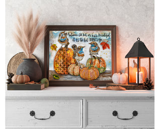 Beautiful Autumn Birds Pumpkins & Leaves Art Print - Positive Nature