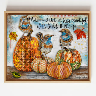 Beautiful Autumn Birds Pumpkins & Leaves Art Print - Positive Nature