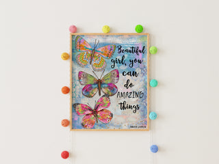 Beautiful Girl Butterfly Trio Art Print