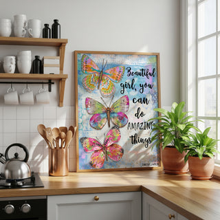 Beautiful Girl Butterfly Trio Art Print