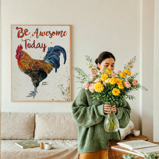 Be Awesome Rooster Art Print - Farmhouse Chicken Bird