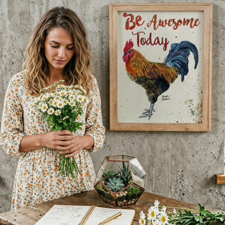 Be Awesome Rooster Art Print - Farmhouse Chicken Bird