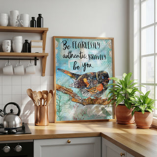 Bravely Be You Bird Art Print  - Inspirational Quote - Wildflowers Nature