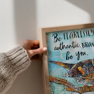Bravely Be You Bird Art Print  - Inspirational Quote - Wildflowers Nature