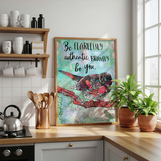 Bravely Be You Bird Art Print  - Mint Edition - Inspirational Quote