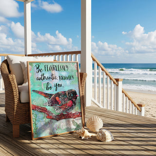 Bravely Be You Bird Art Print  - Mint Edition - Inspirational Quote