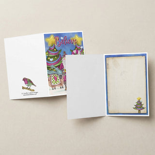 Believe Pink Santa Greeting Card - Christmas Sheep, Stars & Birds