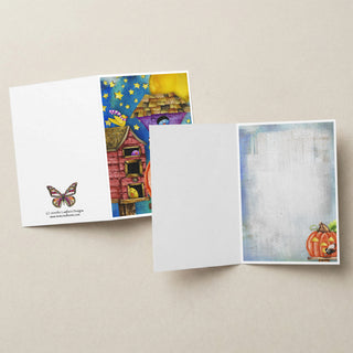Birdies & Birdhouses Greeting Card - Cute Halloween Art
