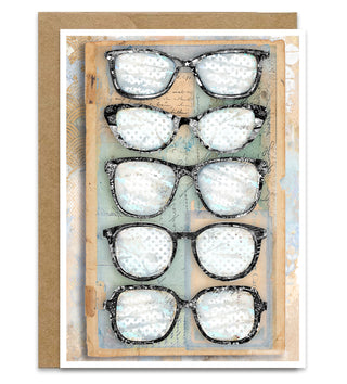 Black & White Glasses Greeting Card - Retro Modern Fashion Eye Art