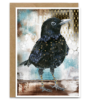 Blackbird Blakely Greeting Card - Crow Raven Stars Art