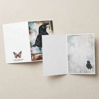 Blackbird Blakely Greeting Card - Crow Raven Stars Art
