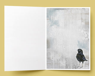 Blackbird Blakely Greeting Card - Crow Raven Stars Art