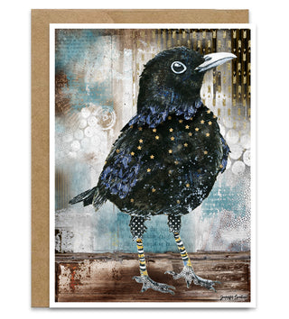 Blackbird Blakely Greeting Card - Crow Raven Stars Art