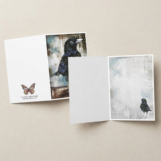 Blackbird Blakely Greeting Card - Crow Raven Stars Art
