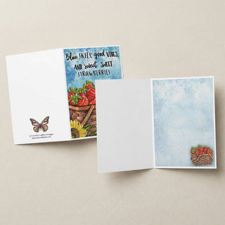 Good Vibes & Sweet Strawberries Greeting Card - Summer Sunflowers