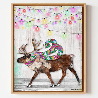 Feeling Bright Reindeer Art Print - Pink & Teal Winter Woodland
