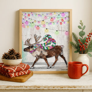 Feeling Bright Reindeer Art Print - Pink & Teal Winter Woodland