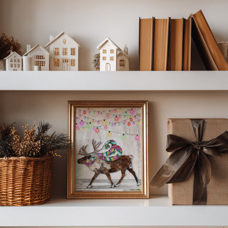 Feeling Bright Reindeer Art Print - Pink & Teal Winter Woodland