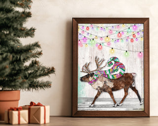 Feeling Bright Reindeer Art Print - Pink & Teal Winter Woodland