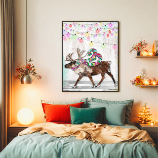 Feeling Bright Reindeer Art Print - Pink & Teal Winter Woodland