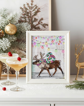 Feeling Bright Reindeer Art Print - Pink & Teal Winter Woodland