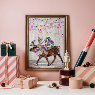 Feeling Bright Reindeer Art Print - Pink & Teal Winter Woodland