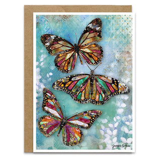 Greeting card with colorful butterfly illustration on a textured background