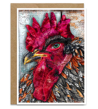 Butterfly Rooster Greeting Card - Blank Notecard - Chicken Bird Art