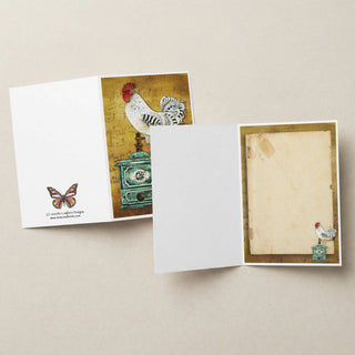 Cafe Music Rooster Greeting Card - Coffee Chicken Bird Art Notecard