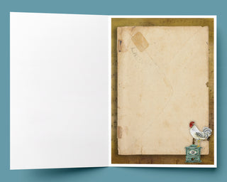 Cafe Music Rooster Greeting Card - Coffee Chicken Bird Art Notecard